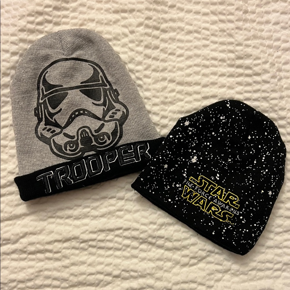 Star Wars Trooper and Logo Kids Beanie Set - Gray and Black
